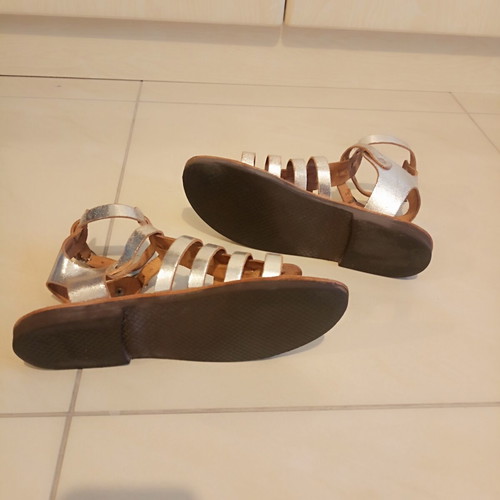 Gladiator flat sandals handmade leather silver, excellent condition
