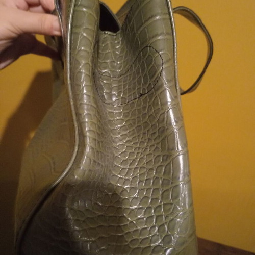L. Credi olive vegan synthetic leather tote bag with charm and strap