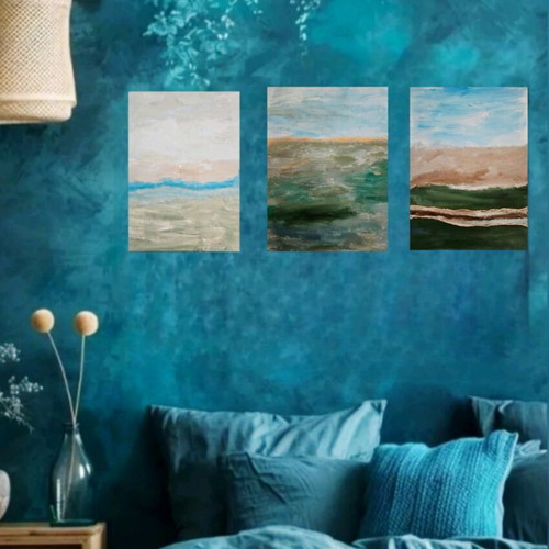 Abstract Landscape Triptych set of 3 original paintings like new