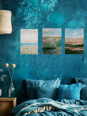 Abstract Landscape Triptych set of 3 original paintings like new
