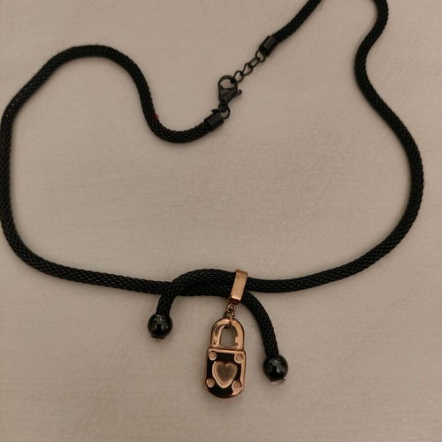 Jools stainless steel necklace like new with heart lock and black chain