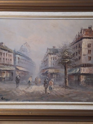 Oil painting Paris street scene, signed, like new, 68x58 cm