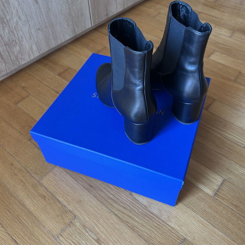 Stuart Weitzman Leather Black Booties heel 6 cm size 38.5 like new