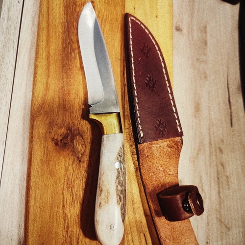 Hunting knife new, handmade with calf leather sheath and deer antler handle