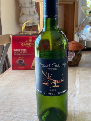 Empty Baron Philippe de Rothschild wine bottle used, Cabernet Sauvignon 2023