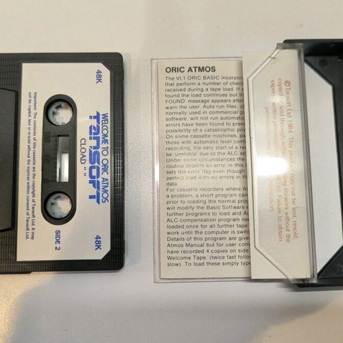 Welcome to Oric Atmos 48K cassette used, collectible Tansoft 1984