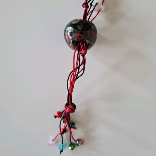 Beaded necklace handmade like new, boho style, black and red