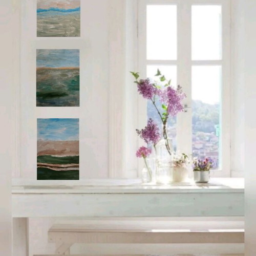 Abstract Landscape Triptych set of 3 original paintings like new