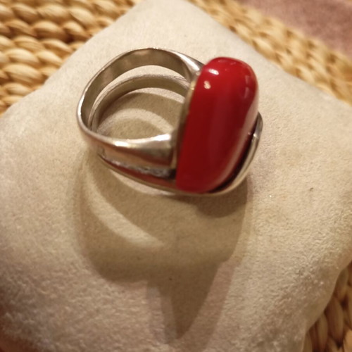 Silver ring size 16 with natural stone, used, 950 hallmark
