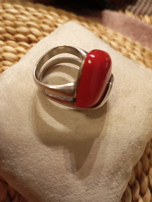 Silver ring size 16 with natural stone, used, 950 hallmark