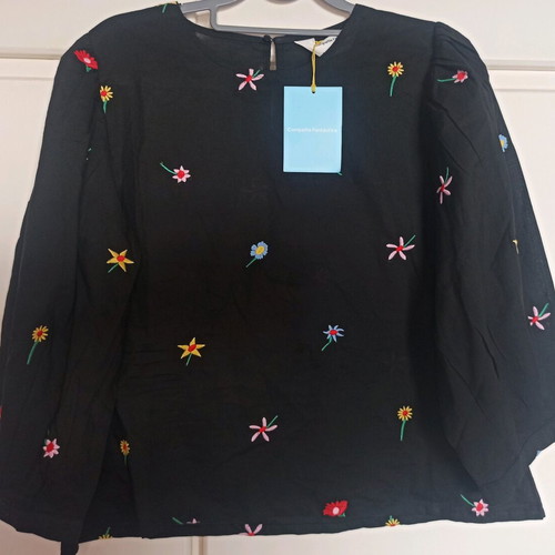 Compañía Fantástica top new with embroidered colorful flowers, size XL