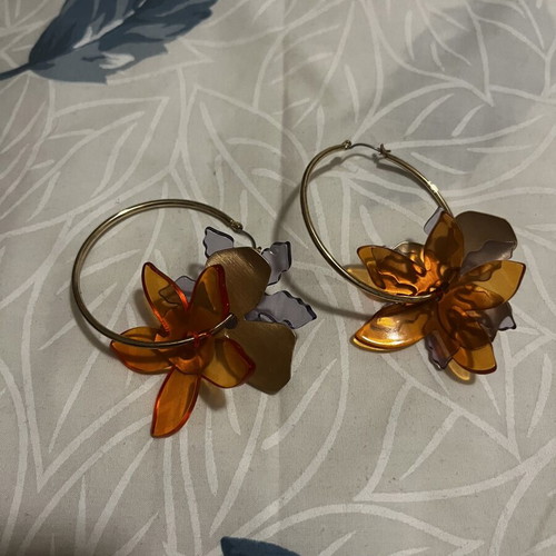 Parfois gold hoop earrings with multicolor flower charms