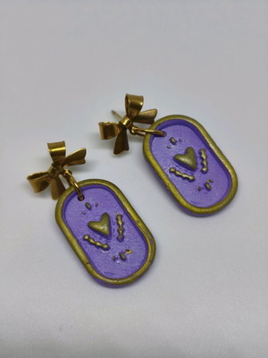 Purple handmade polymer clay dangle earrings with steel clasp