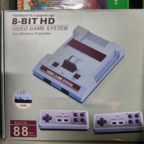 Retro console with 2 wireless controllers and 88 8bit games new