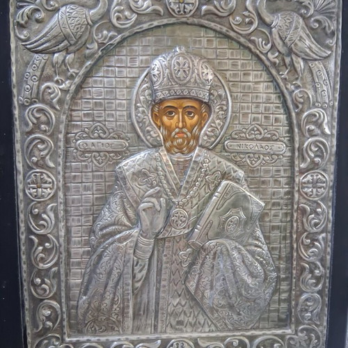 Silver icon of Saint Nicholas 950, like new, 28×22cm