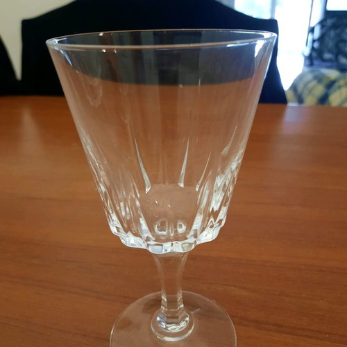 Crystal glassware set used with 11 water glasses, 12 wine glasses, 12 liqueur glasses