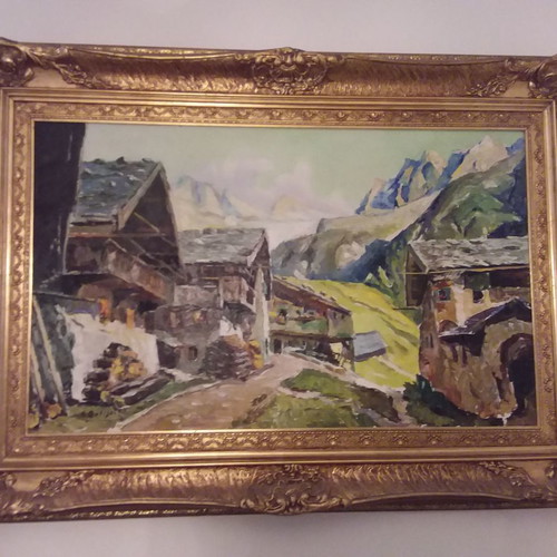 Spatula painting used, 1949 antique with handmade carved frame