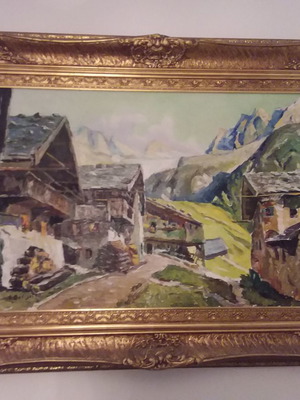 Spatula painting used, 1949 antique with handmade carved frame
