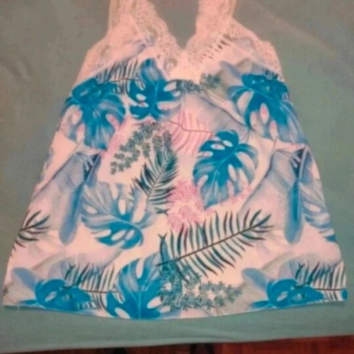 Girls' blouse and capri leggings set new, blue and white with lace and daisies
