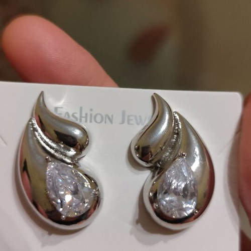Silver earrings with zirconia new, stainless steel