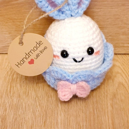Easter Bunny in Blue Handmade Knitted Basket New