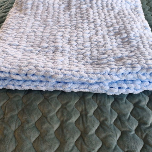 Chunky wool handmade blue blanket new