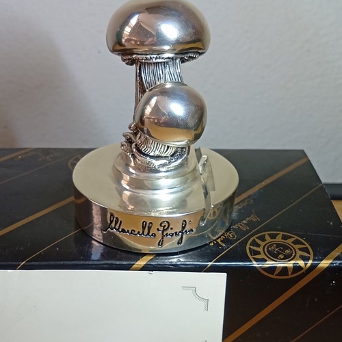 Marcello Giorgio vintage ασημένια βάση για κάρτες 925, σχέδιο μανιτάρι