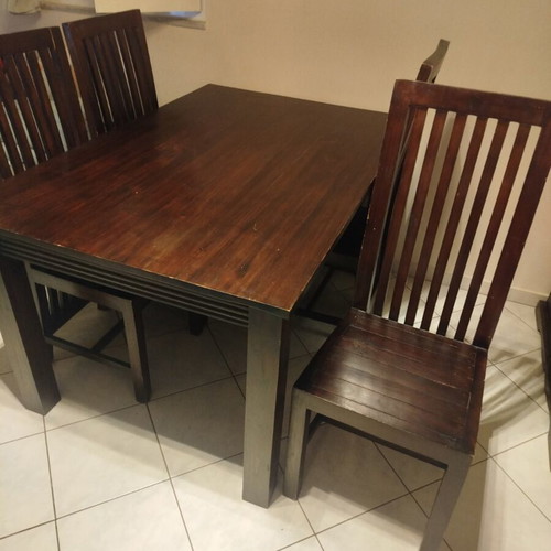 Wooden dining set with 4 chairs and square mirror