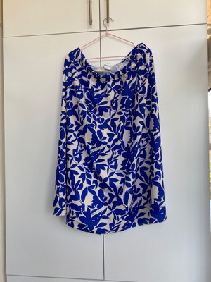 Floral maxi skirt white blue XL-XXL new with elastic waist