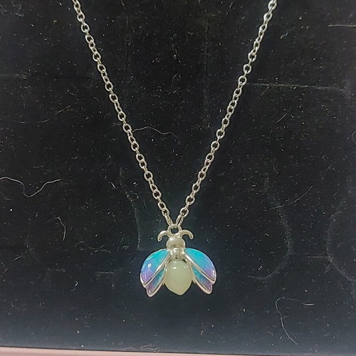 Bee Necklace new with blue and purple enamel, glows in the dark, A.L.E.
