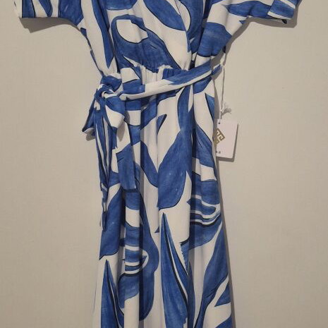 Jumpsuit one size, new, white and blue with belt