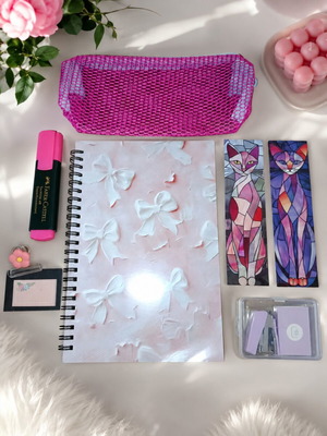Coquette Pink Bows & Cats Stationery Set 8 pcs new