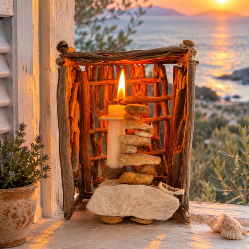 Stone and Candle decorative natural materials art new