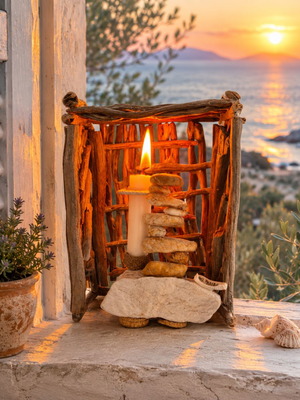 Stone and Candle decorative natural materials art new
