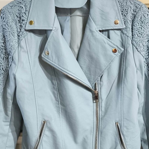 Jacket blue bike style leatherette S-M like new