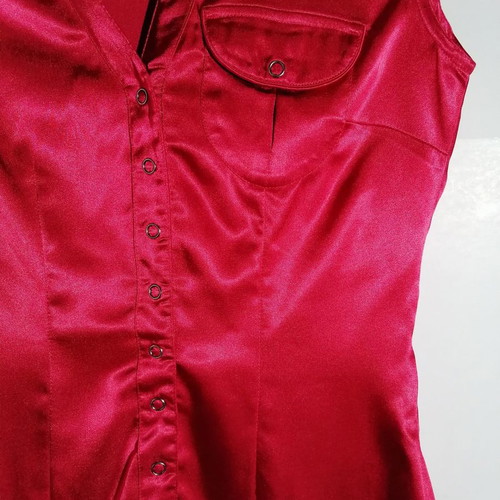 Satin blouse red used, size S, XNK Basic