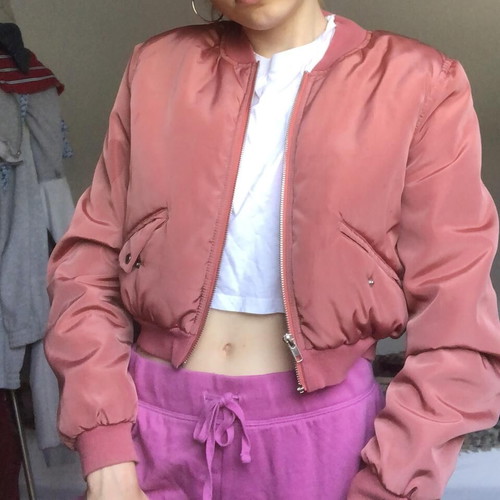 Missguided bomber cropped jacket like new, dusty rose-salmon, XS 34