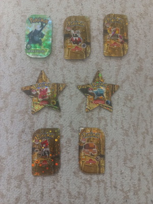 Pokémon metal cards set used, 6 cards plus 1 magnet