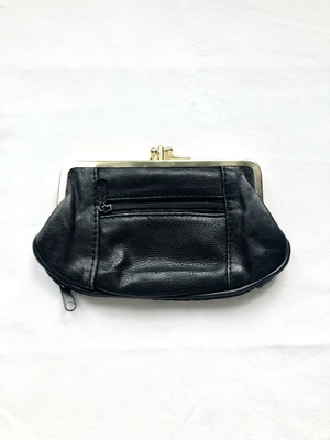 Women's black clutch wallet used with zipper and two compartments