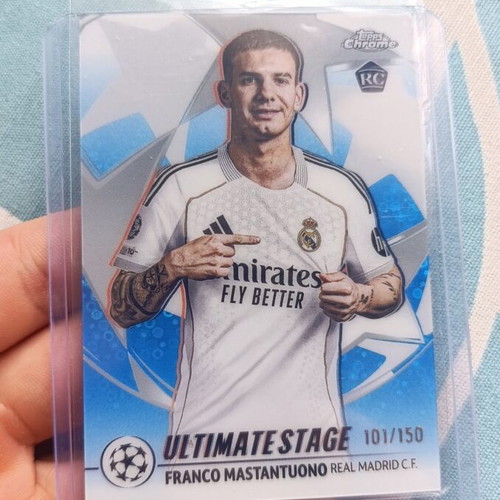 Franco Mastantuono Real Madrid Topps Chrome 2025/26 Ultimate Stage Blue Refractor Rookie Card 101/150