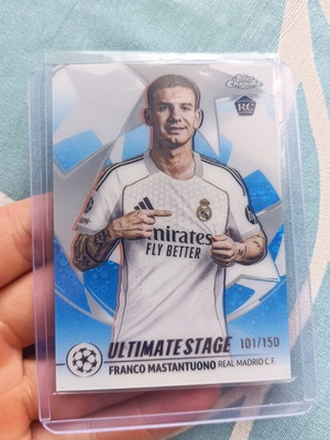 Franco Mastantuono Real Madrid Topps Chrome 2025/26 Ultimate Stage Blue Refractor Rookie Card 101/150