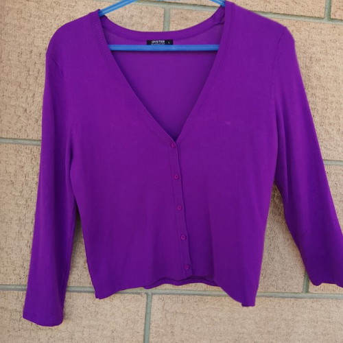 Oyster women's purple thin cardigan, size L