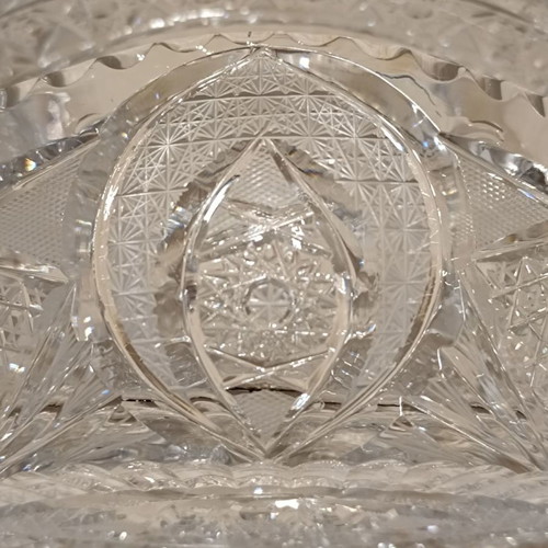 Bohemia vase and fondantière set used, carved crystal