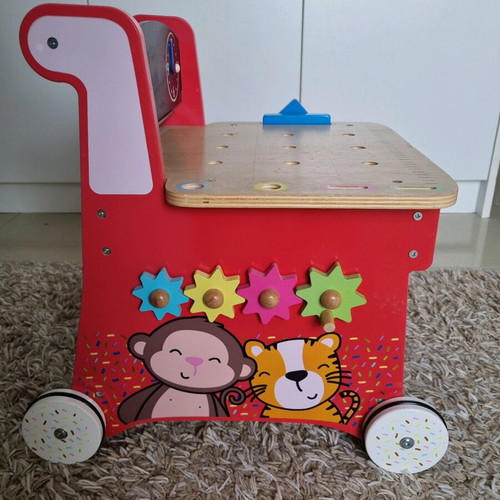 ELC Wooden Activity Workbench used with accessories