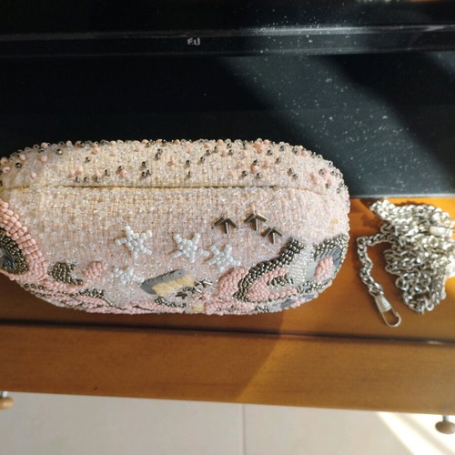 Clutch bag embroidered like new with beads and chain