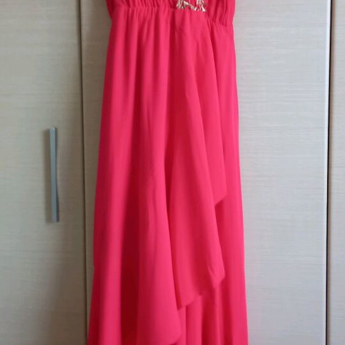 Bsb long asymmetric dress coral with gold embroidery like new, size XL