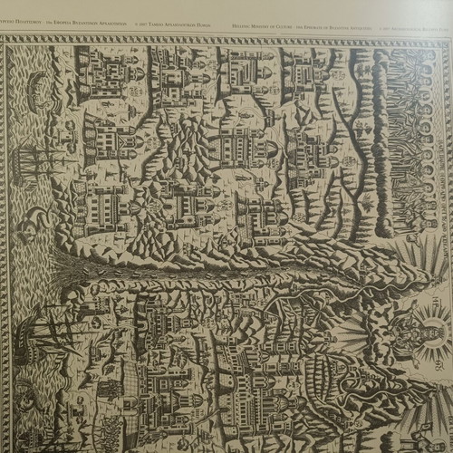 Framed reproduction of old Athos map print used