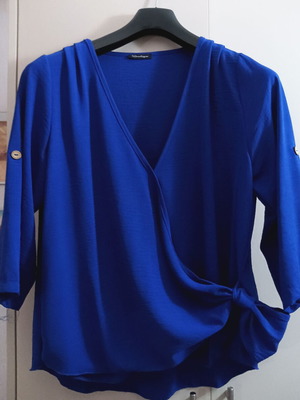 Blue wrap blouse with side tie new