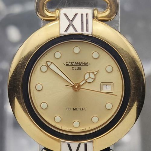 Catamaran Club Swiss Quartz watch used, vintage 1991, gold and silver