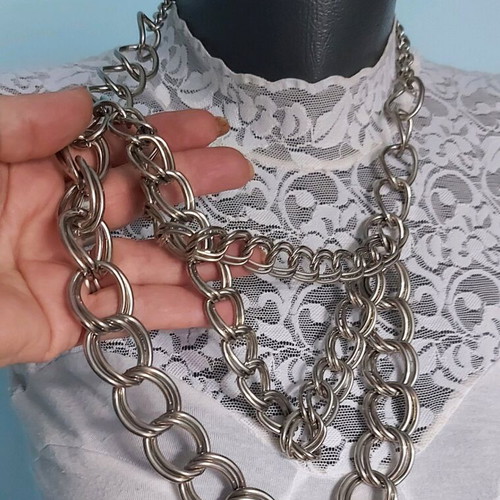 Three-row necklace of massive silver chains like new